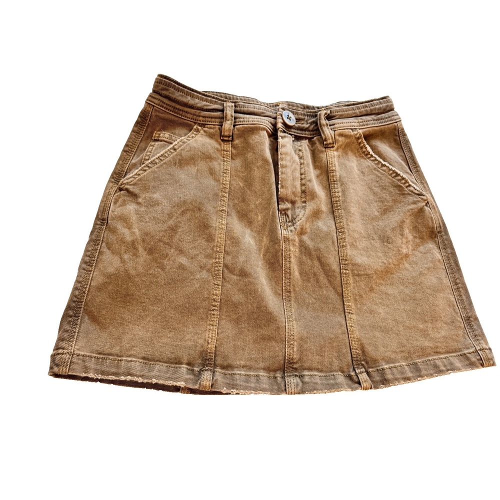 We the Free People Mini Skirt 27 Brown Denim Jean Short 5-pocket Distressed